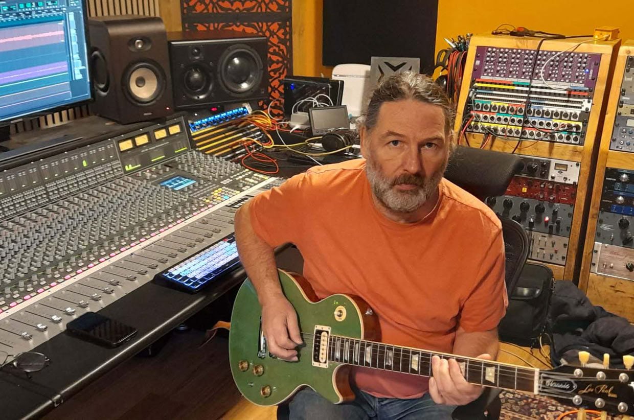 Kent music producer Nick Wood working on a client project at Oastview Studio.