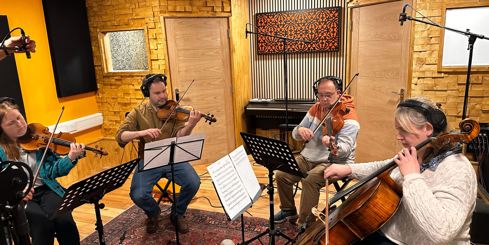 Premier Strings quartet in live room at Oastview Studios